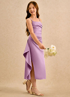 Azazie Canna Girls Formal Flower Girl Dresses Wisteria A-Line Pleated Stretch Satin Dress image1