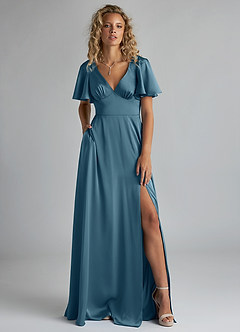 Azazie Kimber Bridesmaid Dresses Bermuda A-Line Ruched Stretch Satin Dress image1