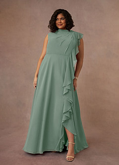 Azazie Narine 신부의 어머니 드레스 A라인 주름진 쉬폰 플로어 길이 드레스 image7