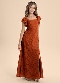 Azazie Bondi Junior Paprika A-Line Bow Floral Burnout Dress image5