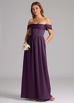 Azazie Hattie Robes de demoiselle d'honneur Robe Trapèze en Satin extensible Corset Prune image5