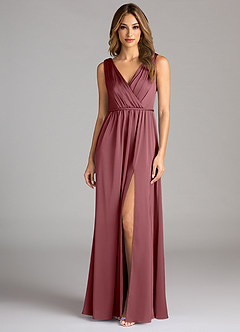 Azazie Tanicia Bridesmaid Dresses Desert Rose A-Line Pleated Stretch Satin Dress image3