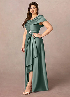 Azazie Branford Mother of the Bride Dresses Sea Moss A-Line Pleated Stretch Satin Dress image11