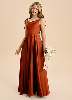 Azazie Popsy Junior Paprika A-Line Bow Stretch Satin Dress image7