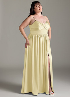 Azazie Zeya Bridesmaid Dresses Lemon Sorbet A-Line Pleated Stretch Satin Dress image11