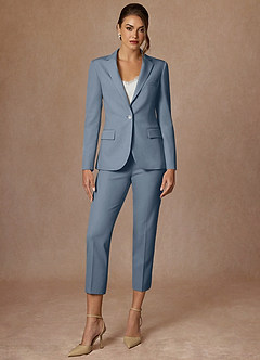 front Kennedy Dusty Blue Structured Stretch Pants Suit