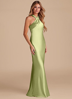 Azazie Doretta Brautjungfernkleider Meerjungfrau-Linie Schleifen Metallischer Satin Kleid Pistazie image5