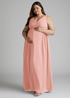 Azazie Yetta Maternity Bridesmaid Dresses A-Line V-Neck Gathered Chiffon Floor-Length Dress image9