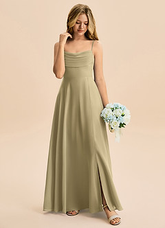 Azazie Bear Junior Moss Green A-Line Pleated Chiffon Dress image3