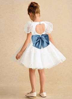 Azazie Debbie vestidos de niña de las flores Vestido de Marfil Azul Acero de Organza de Princesa con Escote de Corazón image9