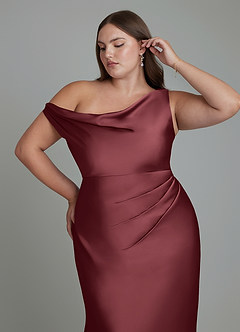 Azazie Emerson Bridesmaid Dresses Merlot Mermaid Off the Shoulder Stretch Satin Dress image12
