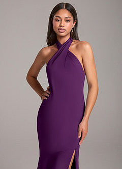 Azazie Lorena Bridesmaid Dresses Grape Mermaid Pleated Chiffon Dress image2