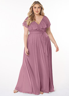 Azazie Jael Bridesmaid Dresses Vintage Mauve A-Line V-Neck Mesh Dress image7