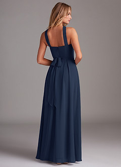 Azazie Dixie Bridesmaid Dresses Dark Navy A-Line Halter Pleated Chiffon Dress image2