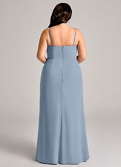 Azazie Maci Bridesmaid Dresses Dusty Blue Sheath Pleated Chiffon Dress image2