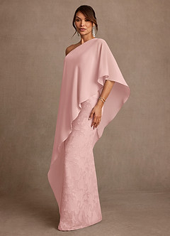 Azazie Wilma Mère de la mariée Robes Robe Fourreau en Blumen-Burnout Une épaule Rose Poudré image2