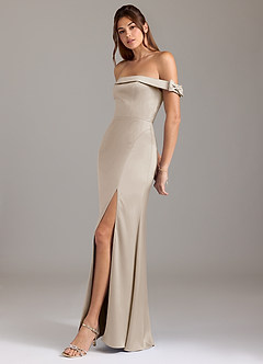 Azazie Zayla Bridesmaid Dresses Frost A-Line Off the Shoulder Stretch Satin Convertible Dress image4
