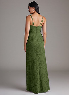 Azazie Leo Bridesmaid Dresses Olive Sheath Pleated Floral Burnout Dress image2