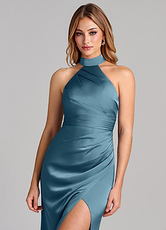 Azazie Karlotta Bridesmaid Dresses Bermuda Sheath Pleated Stretch Satin Dress image6