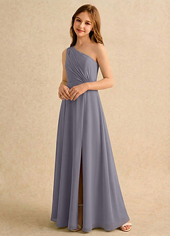 Azazie Puddles Girls Formal Šaty pro dívky s květinami Áčkový Přes jedno rameno Šifón Délka podlahy Šaty image4