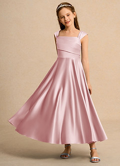 Azazie Bundle Girls Formal Blumenmädchenkleider A-Linie Plissee Matte Satin Kleid Puderrosa image6