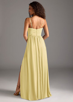 Azazie Alia Bridesmaid Dresses Lemon Sorbet A-Line Pleated Stretch Satin Dress image4