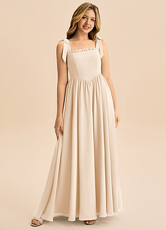 Azazie Delia Junior Abito A-Line in Chiffon Fiocco Alabastro Bianco image1