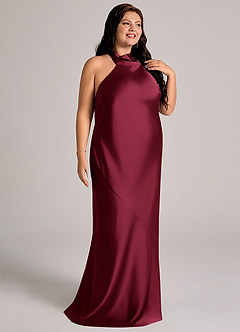 Azazie Velli Robes de demoiselle d'honneur Robe Sirène en Satin extensible Col haut Bourgogne image11