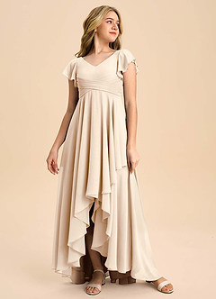 Azazie Caria Junior Jurk van Chiffon met A-Lijn Geplooid Wit Albast image3