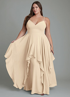 Azazie Zaina Bridesmaid Dresses Champagne A-Line Chiffon Dress image1