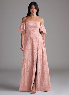 Azazie Sue Bridesmaid Dresses Powder Pink A-Line Off the Shoulder Floral Burnout Convertible Dress image1