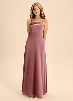 Azazie Anselie Junior Vestido de Amatista de Satén Elástico de Corte En A con Vestidos sin tirantes image4