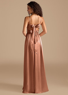 Azazie Zeya Robes de demoiselle d'honneur Robe Trapèze en Satiné métallisé Plissée Bronze image2