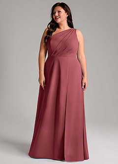 Azazie Phaedra Vestidos de damas de honor Vestido de Merlot de Gasa de Corte en A con Hombro unilateral image14