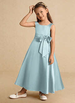 Azazie Lindy Final Sale Mist A-Line Pleated Matte Satin Dress image4