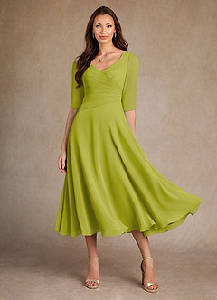 Azazie Durant Mother of the Bride Dresses Lemongrass A-Line Pleated Chiffon Dress image2