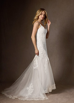 Azazie Poppy Abiti da Sposa Abito Sirena in Tulle Lustrini Bianco Diamante image8