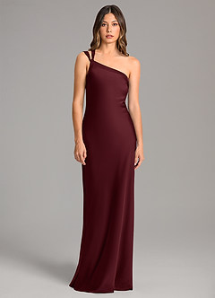 Azazie Monroe Bridesmaid Dresses Cabernet Mermaid One Shoulder Stretch Satin Dress image4