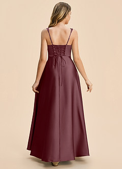 Azazie Azaria Junior Sangria A-Line Pleated Stretch Satin Dress image2