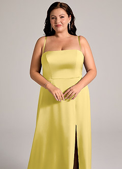 Azazie Wren Jurken voor bruidsmeisjes Converteerbaar Jurk van Stretch Satijn met A-lijn Strapless Kanarie image11