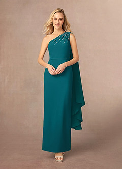 Azazie Gianna Kleider für die Brautmutter One-Shoulder Stretch-Krepp Kleid Pfau image1