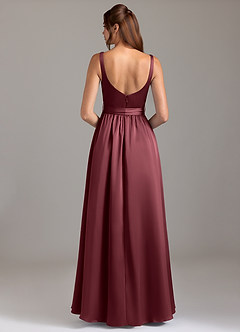 Azazie Elliott Bridesmaid Dresses Merlot A-Line with Pockets Stretch Satin Dress image6