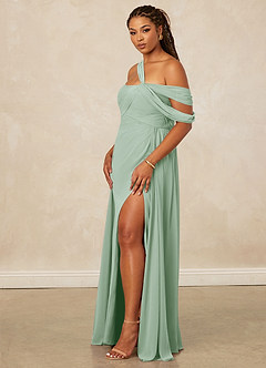 Christian Siriano Bridal for Azazie 1014 Bridesmaid Dresses Agave A-Line Off the Shoulder Chiffon Dress image14