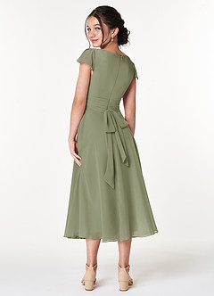 Azazie Payton Junior Pistachio A-Line Bow Chiffon Dress image2