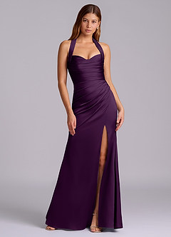 Azazie Destiny Bridesmaid Dresses Grape Mermaid Sweetheart Neckline Stretch Satin Dress image7
