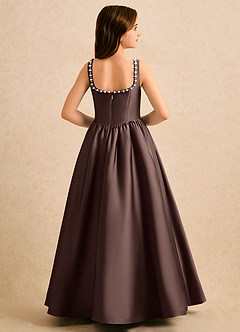Azazie Enid Girls Formal Flower Girl Dresses Ganache A-Line Beaded Stretch Satin Dress image2