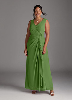 Azazie Manuella Mère de la mariée Robes Robe Trapèze en Mousseline de soie Col V plissé Basilic image11