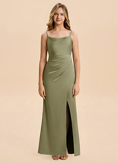 Azazie Christen Junior Pistachio A-Line Pleated Stretch Satin Dress image4