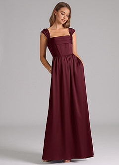 Azazie Hattie Bridesmaid Dresses Cabernet A-Line Corset Stretch Satin Dress image3