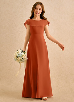Azazie Kittie Girls Formal Robe Demoiselle D'honneur Fillette Robe Trapèze en Mousseline de soie Orange Brûlée image6
